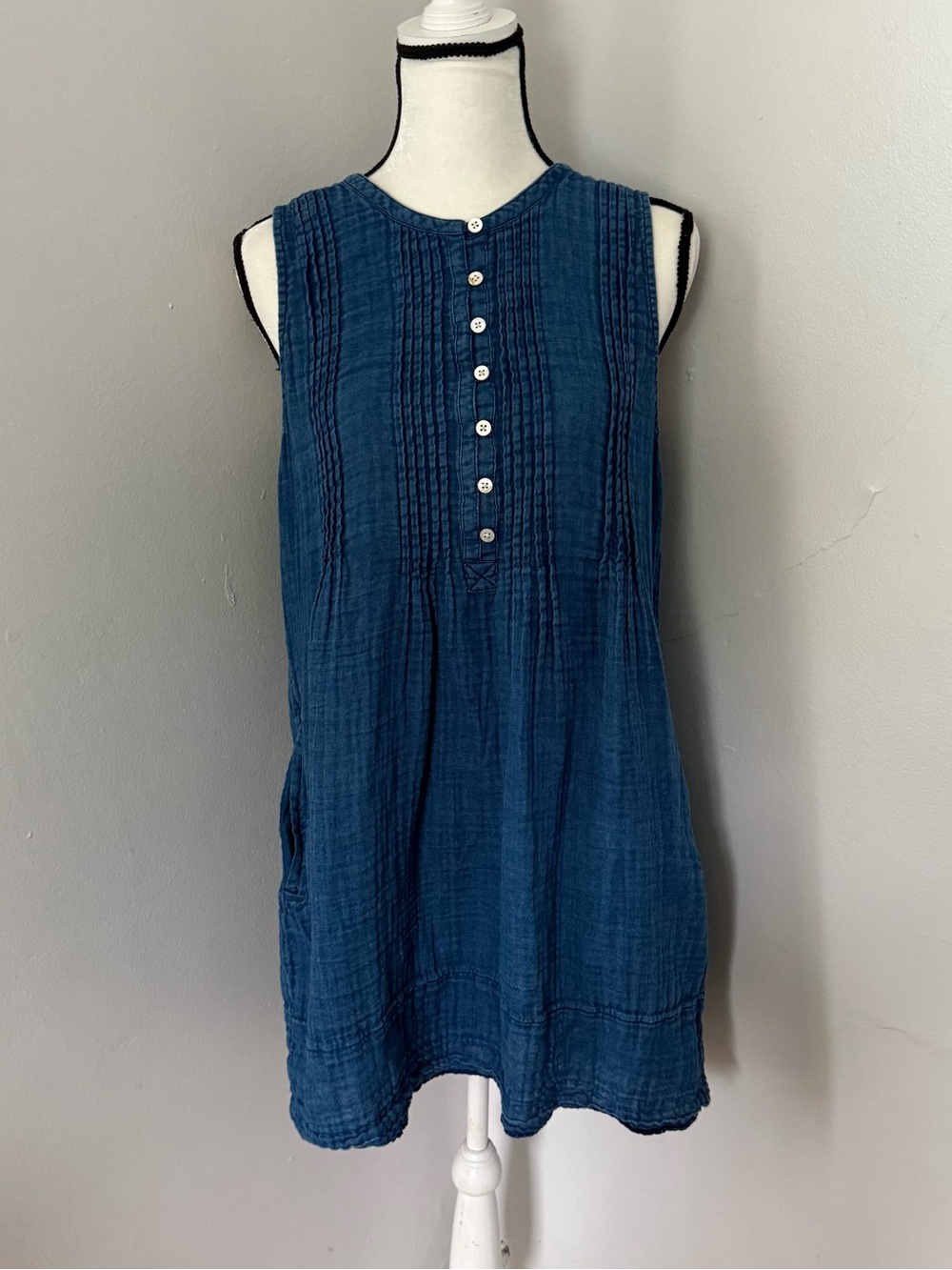 Faherty Isha Linen Mini Dress Indigo Blue XL